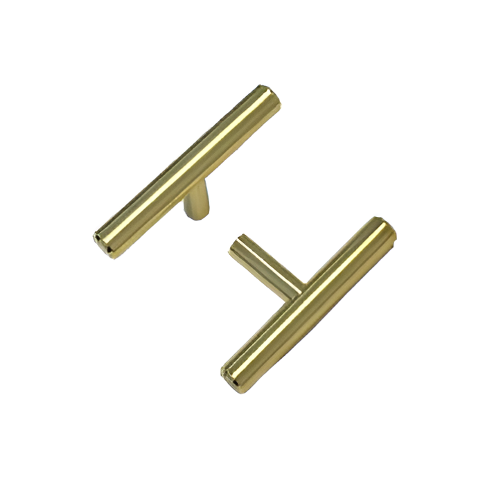 T Knob in brushed gold — profile and finish reference
